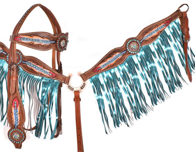 7041: Showman ® "Light as a Feather" browband headstall and breast collar set Headstall & Breast Collar Set Showman