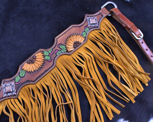 7061X: Showman ® Hand Painted Sunflower and Cactus Browband Headstall and Breastcollar Set with Fr Headstall & Breast Collar Set Showman