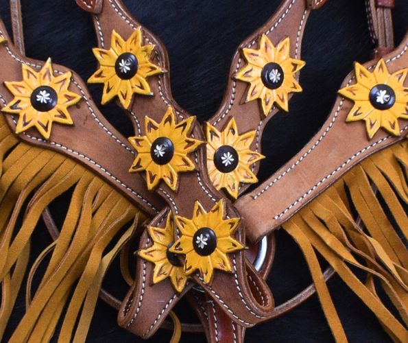 7068X: Showman ® Sunflower Overlay Browband Headstall and Breastcollar Set Headstall & Breast Collar Set Showman