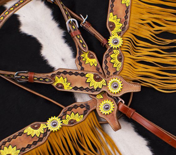 7075: Showman ® Hand Painted Sunflower Brow band Headstall and Breast collar Set with Sunflower Co Headstall & Breast Collar Set Showman
