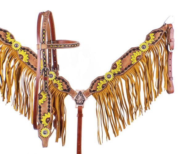 7075: Showman ® Hand Painted Sunflower Brow band Headstall and Breast collar Set with Sunflower Co Headstall & Breast Collar Set Showman