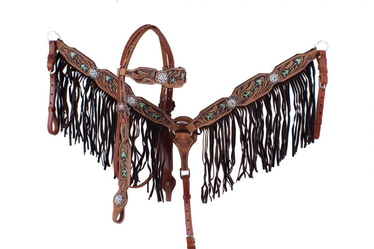 7082: Showman ® Hand painted arrow design headstall and breast collar Headstall & Breast Collar Set Showman