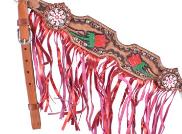 7082X: Showman ® Rose painted brow band headstall and fringe breast collar set Headstall & Breast Collar Set Showman