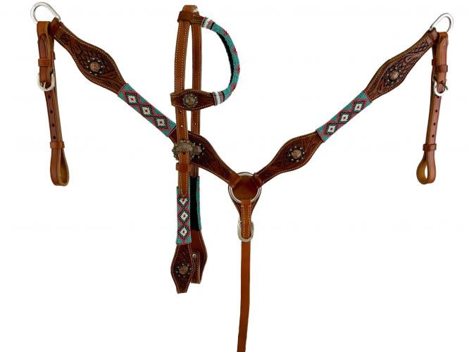 7084: Showman ® One Ear Beaded Headstall & Breast Collar Set Headstall & Breast Collar Set Showman
