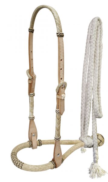 7098: Showman™ leather rawhide braided show bosal with mecate cotton reins Headstall Showman