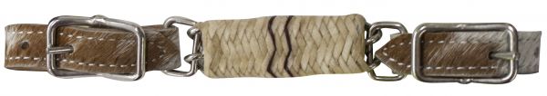 7099: Curb strap with hair on cowhide ends with rawhide braided covered chain Bits Showman Saddles and Tack