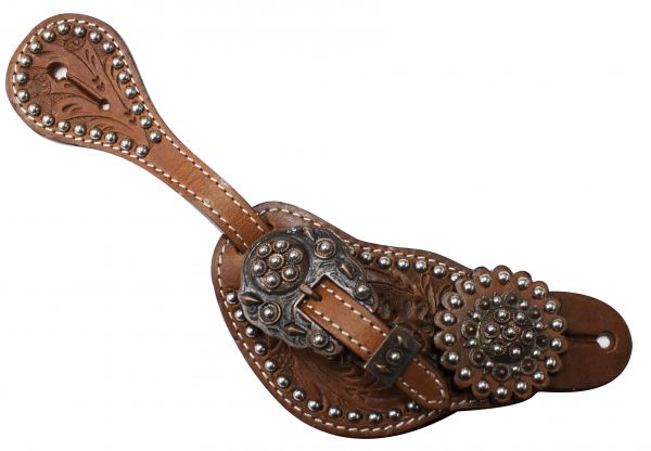 7155x: Showman ® Mens silver stud spur straps Spur Straps Showman