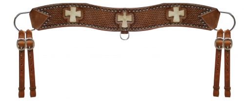 7170: Showman™ leather basketweave tooled tripping collar with silver studded beads Breast Collar Showman