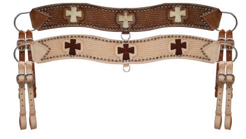 7170: Showman™ leather basketweave tooled tripping collar with silver studded beads Breast Collar Showman