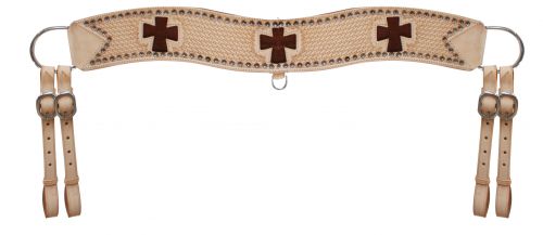 7170: Showman™ leather basketweave tooled tripping collar with silver studded beads Breast Collar Showman