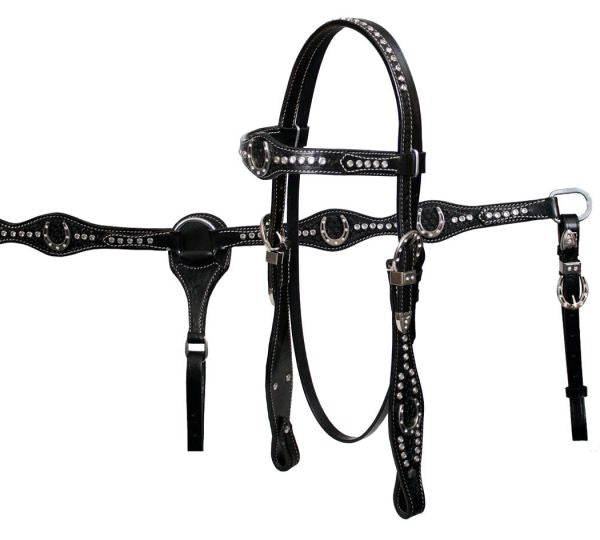7184: Showman™ double stitched fully tooled leather browband headstall and breast collar set with Headstall & Breast Collar Set Showman