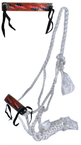 722741: Showman® Woven white nylon mule tape halter with red, white, and blue feather design Primary Showman