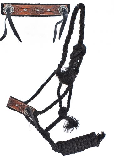 722744: Showman® Woven black nylon mule tape halter with engraved aztec noseband Primary Showman