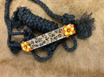 722754: Showman® Woven black nylon mule tape halter with hand painted 3D flower accent on ha Primary Showman