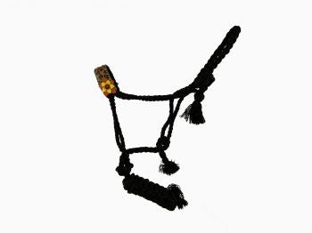 722754: Showman® Woven black nylon mule tape halter with hand painted 3D flower accent on ha Primary Showman
