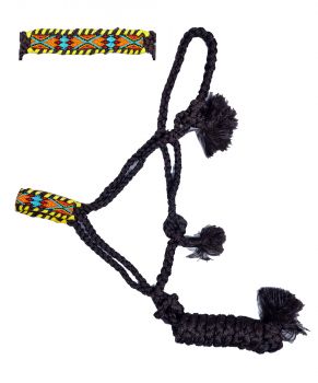 722758: Showman® Woven brown nylon mule tape halter with bright colored southwest beaded nose Primary Showman