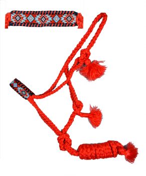 722760: Showman® Woven red nylon mule tape halter accented with a beaded southwest design noseb Primary Showman