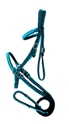 722768: Braided nylon bitless bridle with reins Primary Showman Saddles and Tack