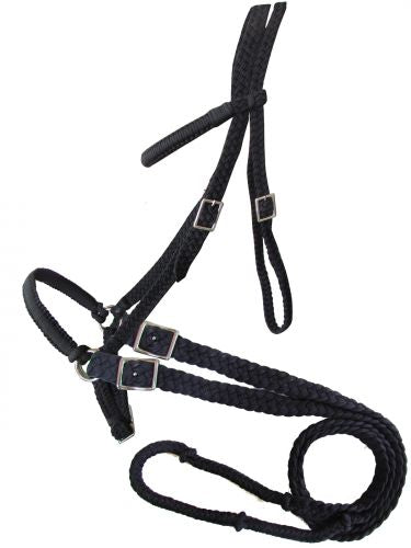 722768: Braided nylon bitless bridle with reins Primary Showman Saddles and Tack