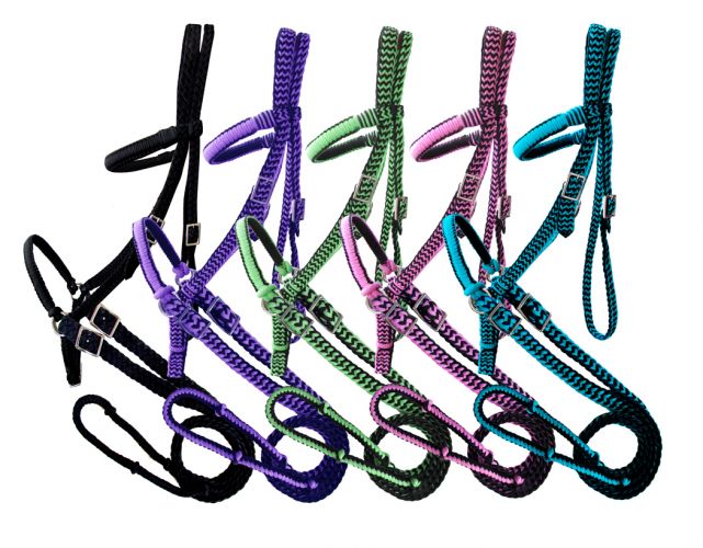722768: Braided nylon bitless bridle with reins Primary Showman Saddles and Tack