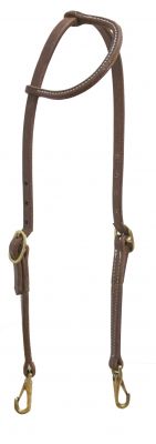 7405: Showman oiled harness leather sliding one ear headstall with snaps Primary Showman
