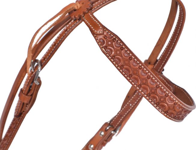 74085: Showman ® Argentina Cow Leather browband headstall with scalloped tooling Primary Showman