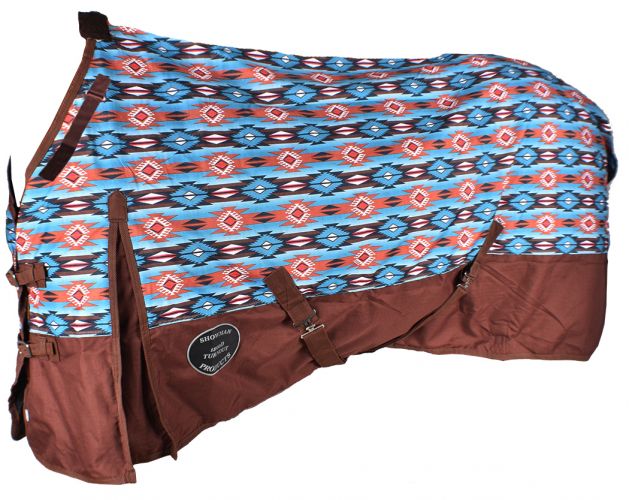 75227: The Waterproof and Breathable Showman™ Orange and Turquoise Southwest Print 1200 Denier Per Horse Blanket Showman