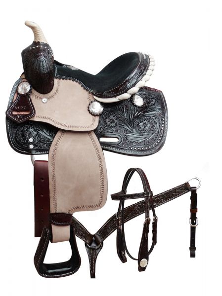 767710: 10" Double T pony saddle set with engraved silver conchos Youth Saddle Double T