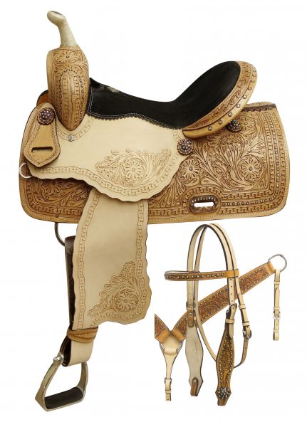 7861: 14", 15", 16" Double T Barrel style saddle with rainbow crystal rhinestones Barrel Saddle Double T