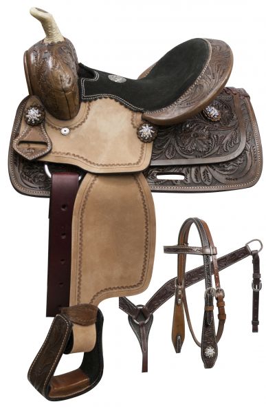 786410: 10" Double T pony saddle set with rainbow crystal rhinestones Youth Saddle Double T