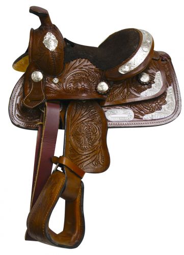 8" Fully Tooled Double T Pony / Youth Show Saddle 19058 Youth Saddle Double T Medium Brown 8"