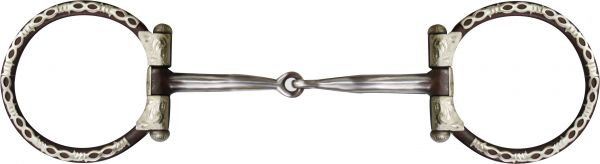 8015: Showman ® brown steel snaffle style bit with barbwire silver trim on 3 Bits Showman