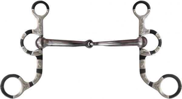 8018: Showman™ black steel Argentine style bit with engraved silver accents on the 5 Bits Showman