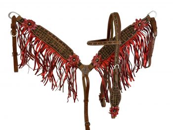 8023: Showman ® Hand Painted 3D Floral Accent Browband Headstall and Breast collar Set with Fringe Headstall & Breast Collar Set Showman