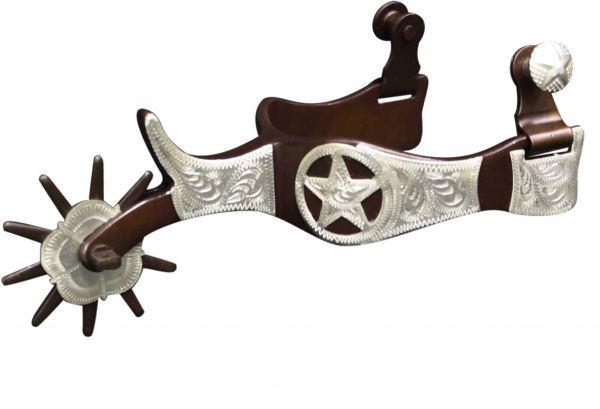 8024: Engraved Silver Overlay With Cut Out Texas Star Western Spurs Showman
