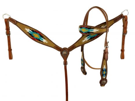 8029: Showman ® Browband Headstall & Breast collar set with wool southwest blanket inlay Headstall & Breast Collar Set Showman