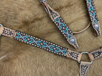 8036: Showman ® Browband beaded Browband Headstall and Breast collar Set w/ rawhide leather accent Headstall & Breast Collar Set Showman