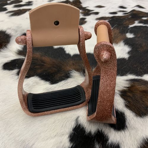 8089: Showman® Glitter Rose Gold Epoxy aluminum stirrups Stirrups Showman