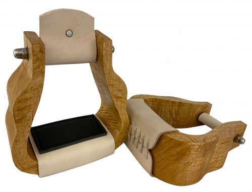 8091: Showman ® Curved wooden stirrup with leather tread and rubber grip foot pad Primary Showman