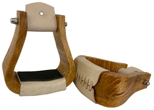 8093: Showman ® Curved wooden stirrup with leather tread and rubber grip foot pad Primary Showman