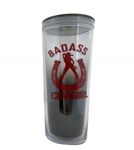 906: 20 oz Smoke Gray Ombre Tumbler w/ Burgundy Bad Ass Cowgirl Tumbler Showman Saddles and Tack