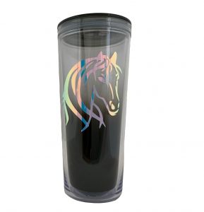 907: 20 oz Smoke Gray Ombre Tumbler w/ Silver Horse Head Tumbler Showman Saddles and Tack