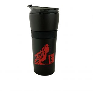 915: 16oz Coated Black tumbler with red Barrel Racer logo Tumbler Showman Saddles and Tack