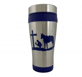 921: 16 oz Stainless Steel w/ Blue Praying Cowboy Tumbler Tumbler Showman Saddles and Tack