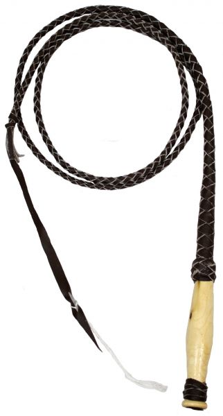 92254: 4 foot Leather braided bull whip with wooden handle Whip Showman Saddles and Tack   