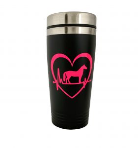 927: 16oz Stainless Steel Black coated tumbler w/ Pink Horse in Heart Tumbler Showman Saddles and Tack