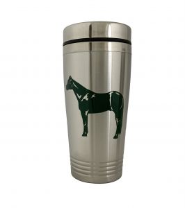 931: 16 oz Stainless Steel Dark Green Standing Horse Tumbler Tumbler Showman Saddles and Tack