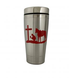 933: 16 oz Stainless Steel Red Praying Cowboy Tumbler Tumbler Showman Saddles and Tack
