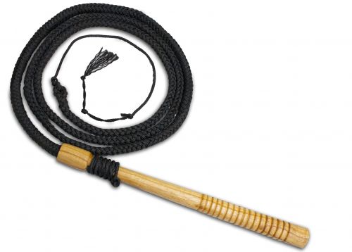 93358: 8ft professional braided nylon bull whip with wooden handle Whip Showman Saddles and Tack