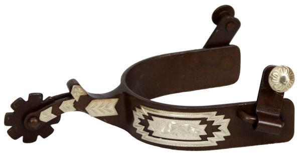 95027: Showman™ men's size antique brown silver show spur with silver southwest design Western Spurs Showman